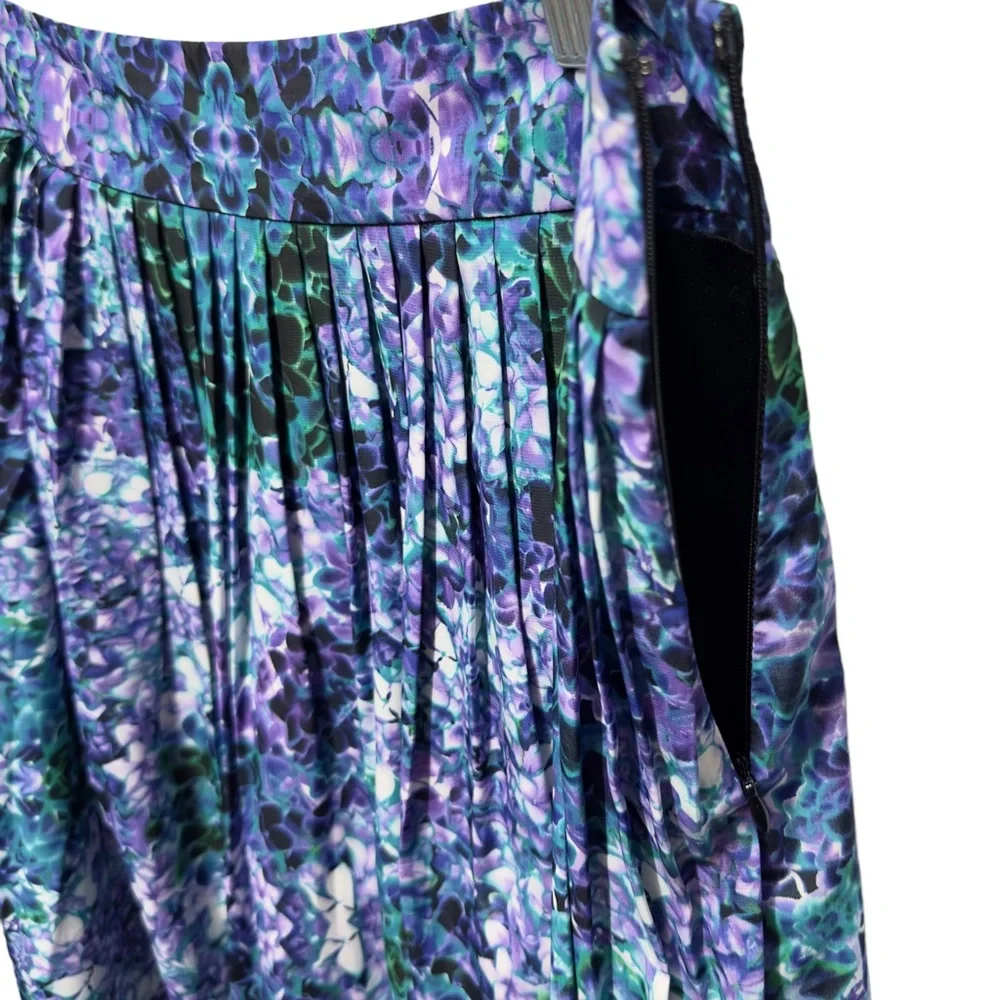 Silky Satin Matte Knit Watercolor Pleated Floral Full Flare Mini Skirt